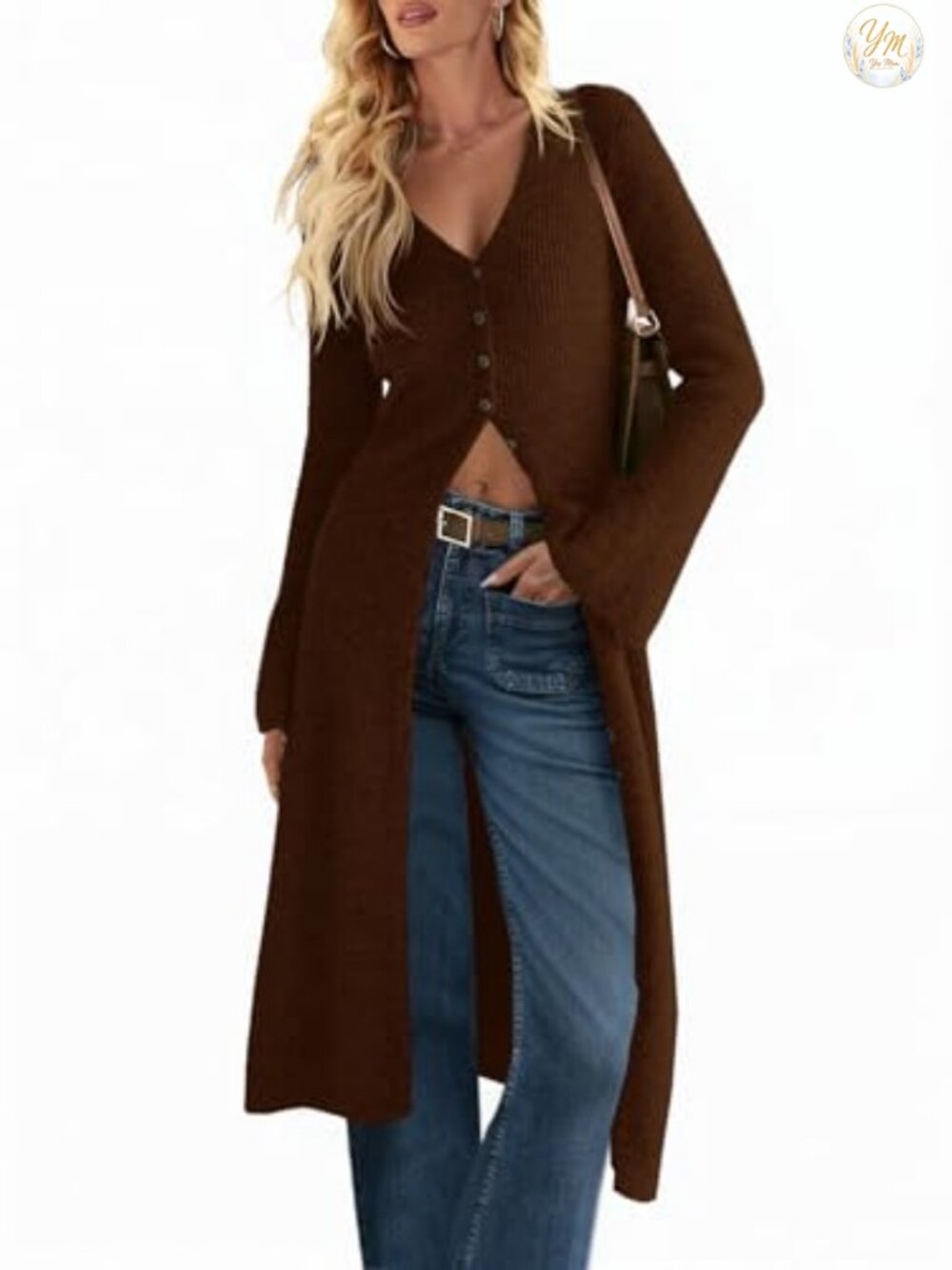 Soft Chunky Knit Long Cardigan Sweater Midi Dress with Buttons